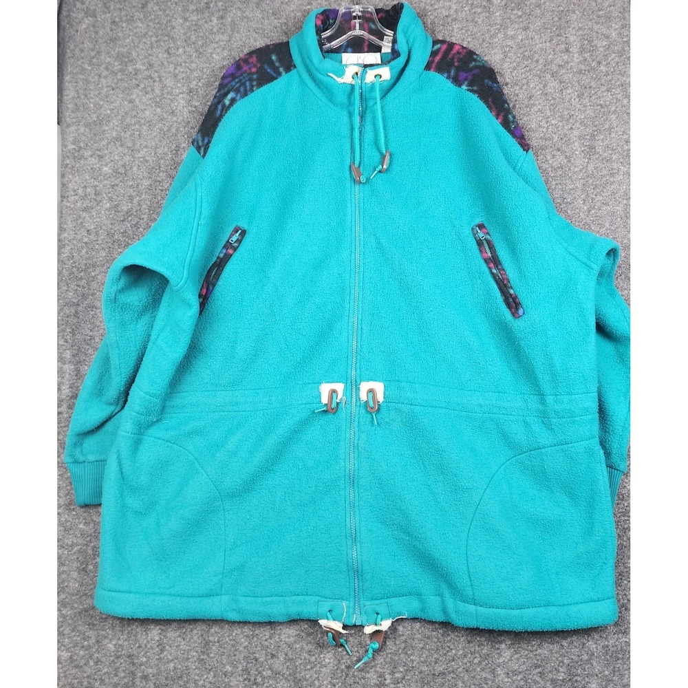 CBO New York Fleece Jacket Womens 3X Teal Vintage 90s Abstract‎ Print Full Zip
